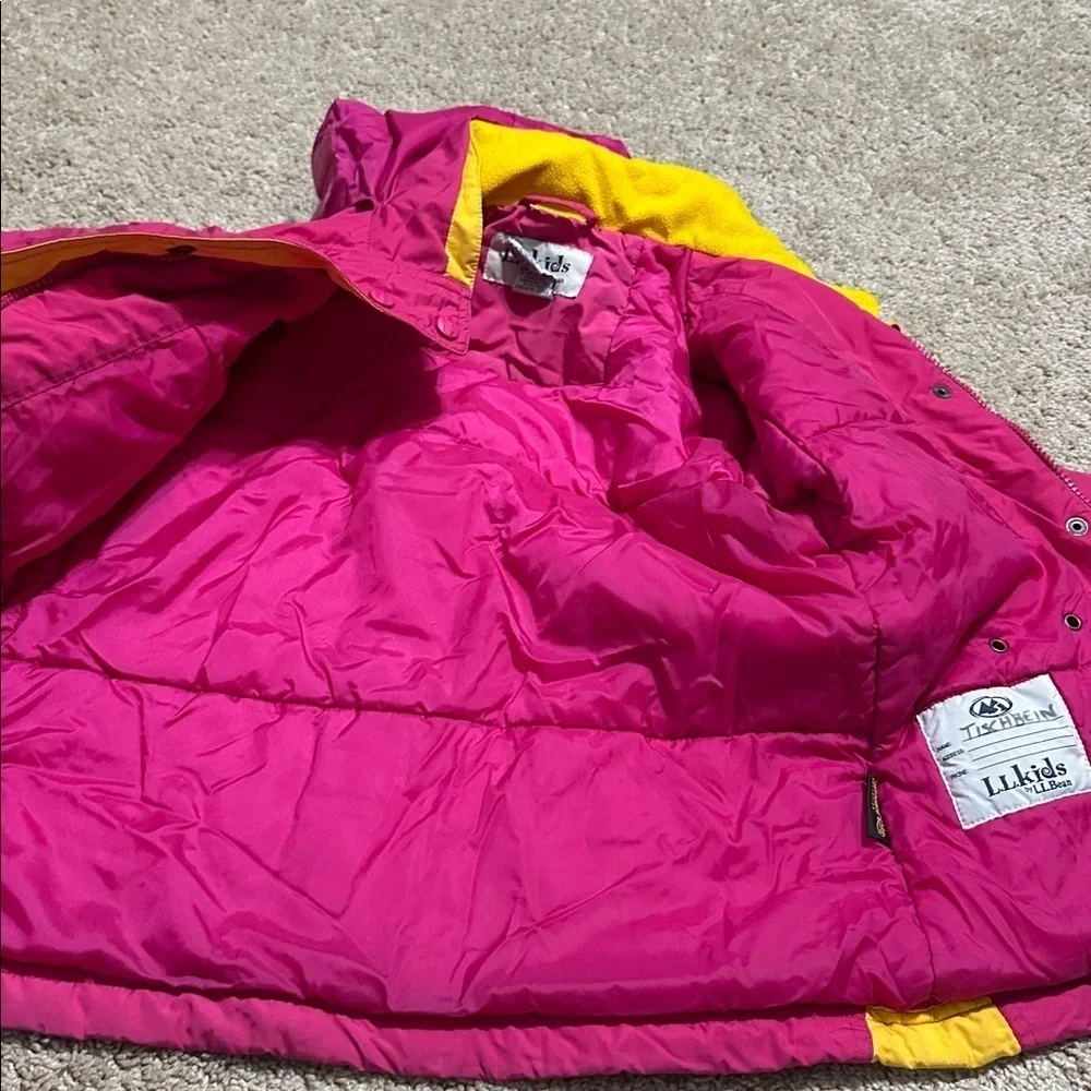 L.L. Bean Pink & Yellow Winter Jacket Thinsulate  Hooded Girls Size XS(6)